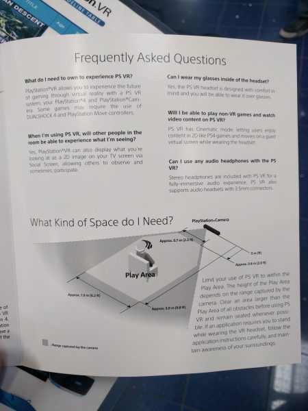 PS VR - Official arearoom size requirements for PSVR from Sony's advertising pamphlet